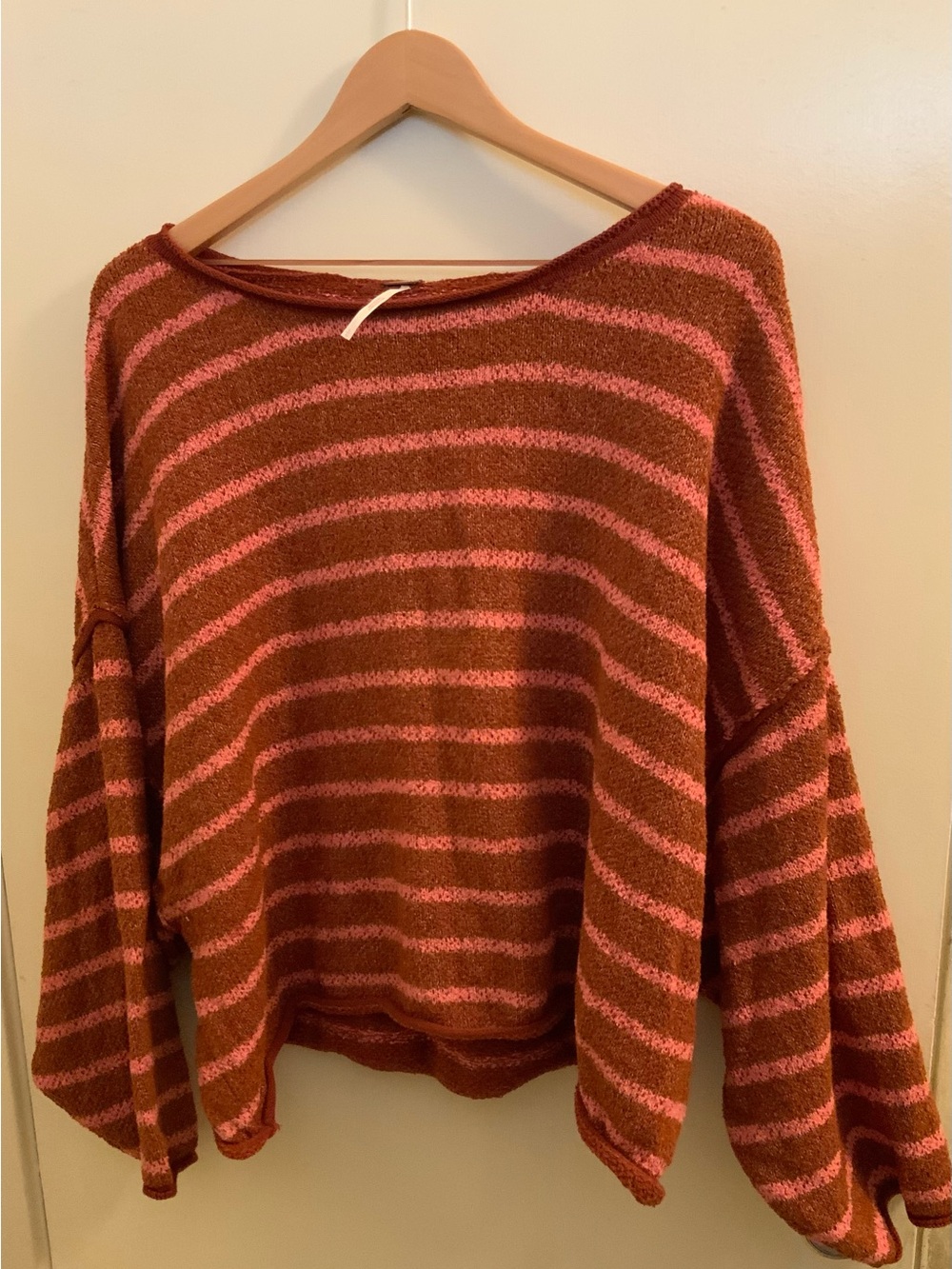 Free People Striped Scoop-Neck Sweater in Rust and Pink